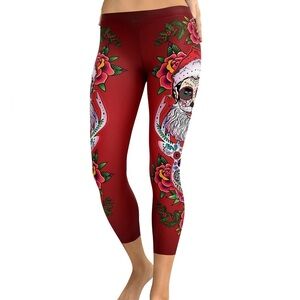Gearbunch Women’s size XS Red Santa & Rudolf Sugar Skull Leggings